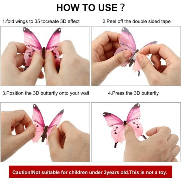 96 Pieces Glow in The Dark Luminous 3D Butterfly Wall Decals Decor Removable - Picture 6 of 8